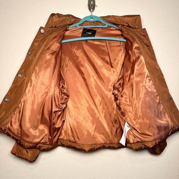 Maje Gueli Caramel Hooded Puffer Jacket Quilted Coat - Picture 7 of 11